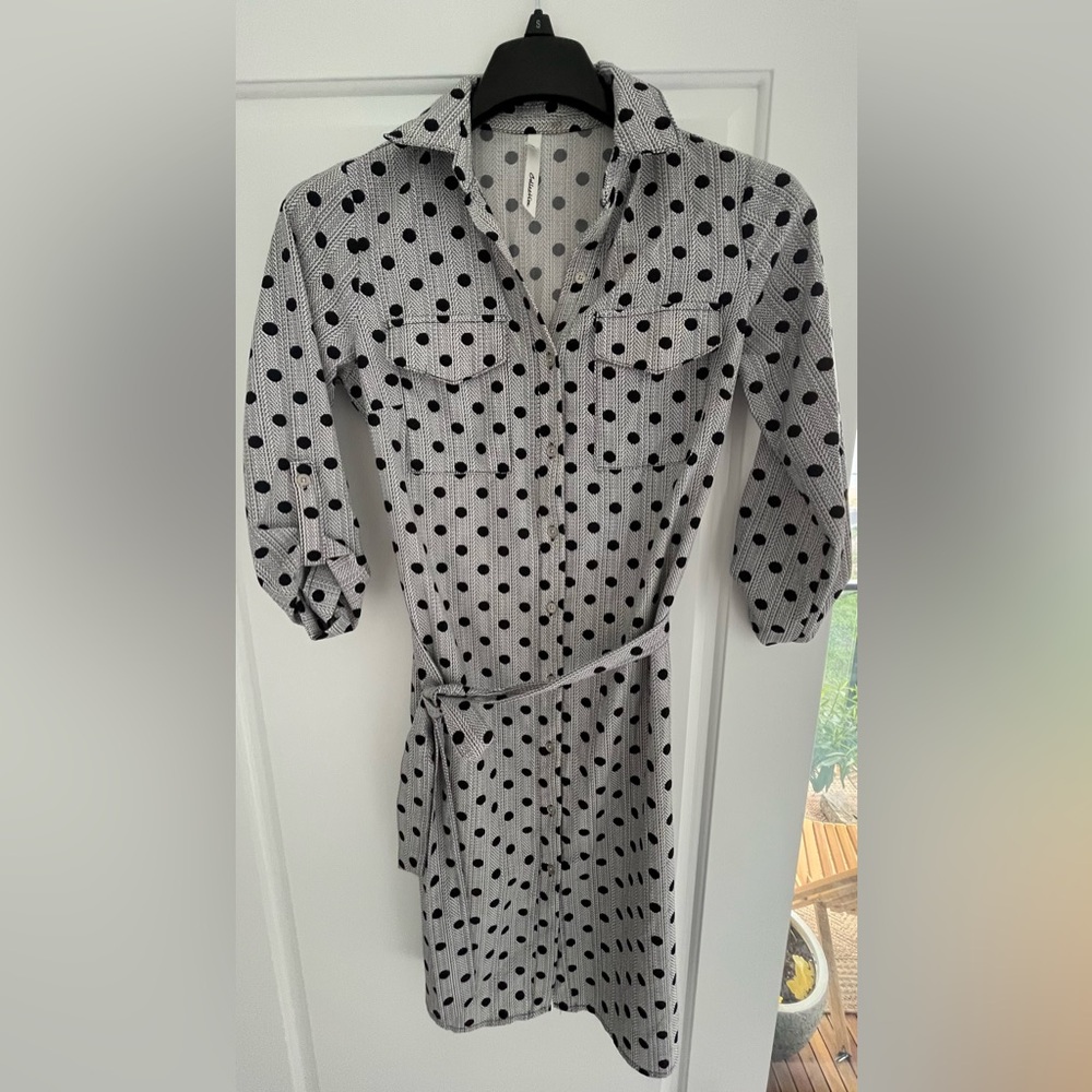 Polka Dot Shirt Dress with Belt